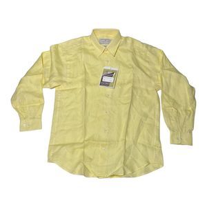 Madeleine Finn Maru Stateroom Baggage Men’s ‎ Large Yellow Button Up Cotton